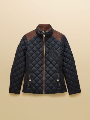 Braemar Luxe Navy Blue Showerproof Diamond Quilted Coat