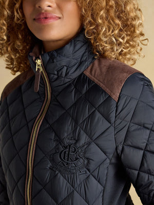 Braemar Luxe Navy Blue Showerproof Diamond Quilted Coat
