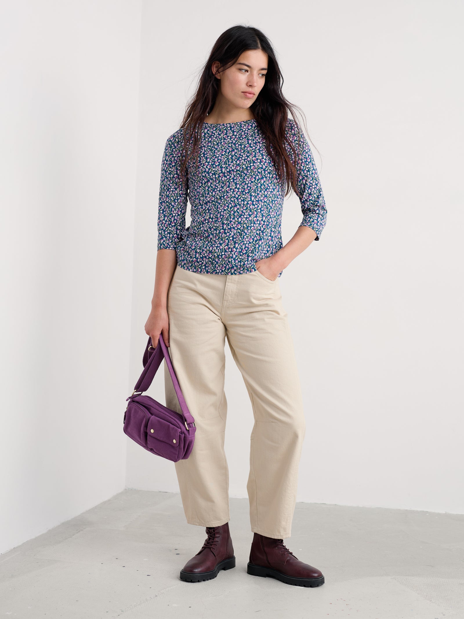 Seasalt Flax Flower Bright Orchid 3/4 Sleeve Easel Top