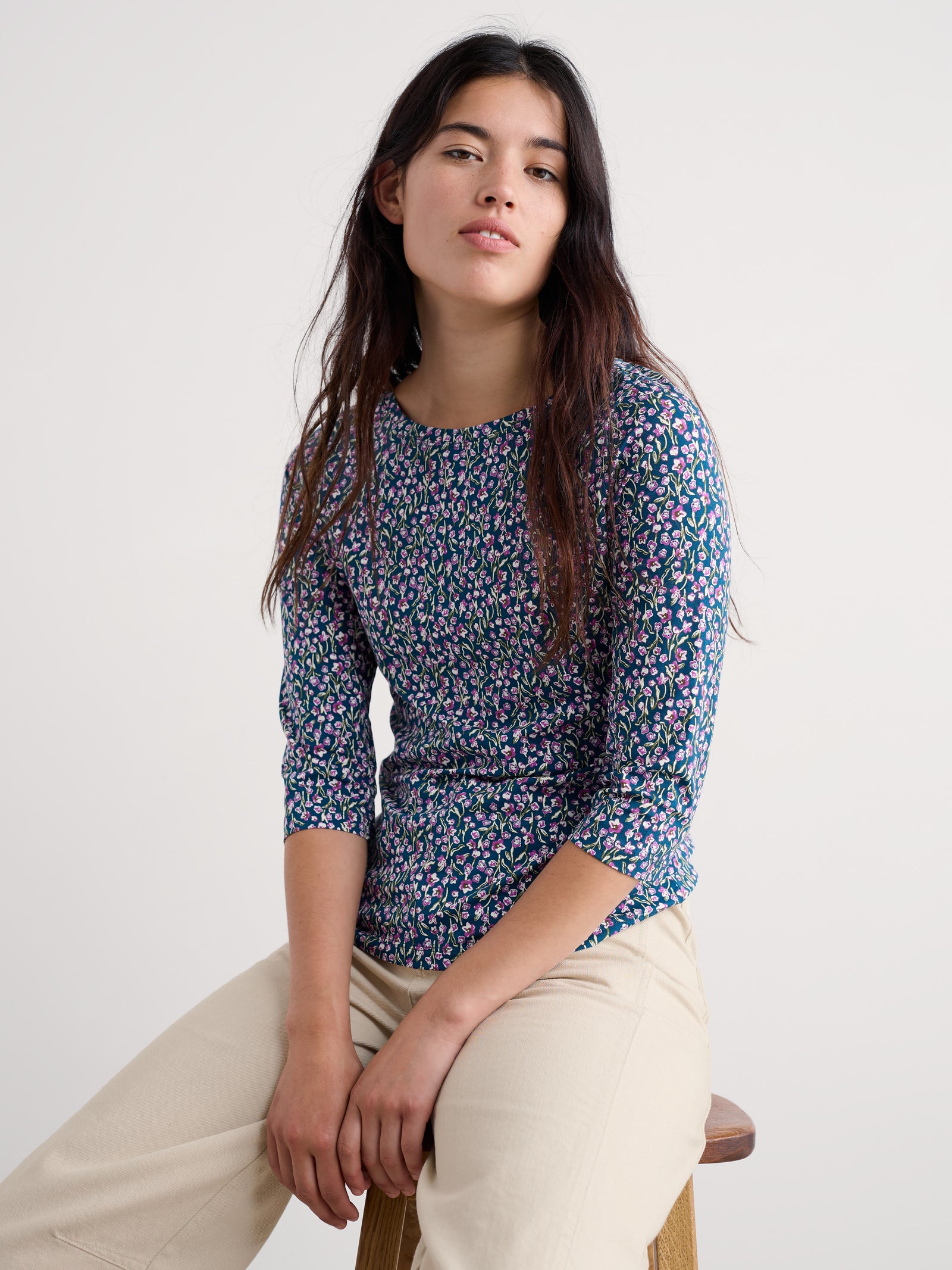 Seasalt Flax Flower Bright Orchid 3/4 Sleeve Easel Top