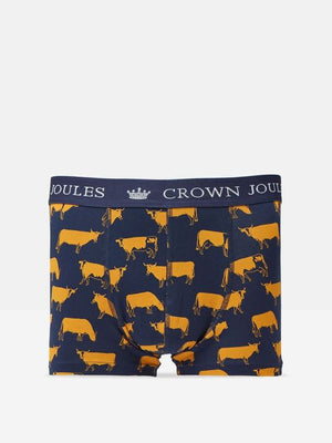 Joules Crown Joules Friesian Cow Navy/Yellow Pack of Two Cotton Boxers