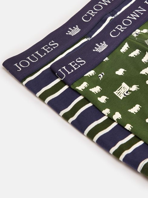 Joules Crown Joules Flocks Sake Green/Navy Pack of Two Cotton Boxers