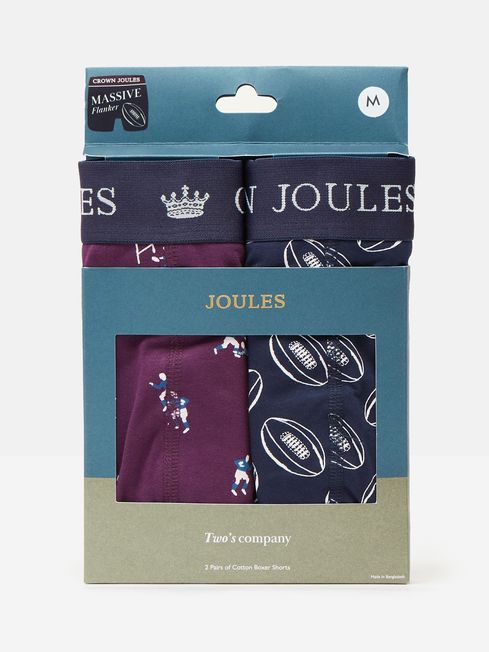 Joules Crown Joules Flankers Navy/Purple Pack of Two Cotton Boxers