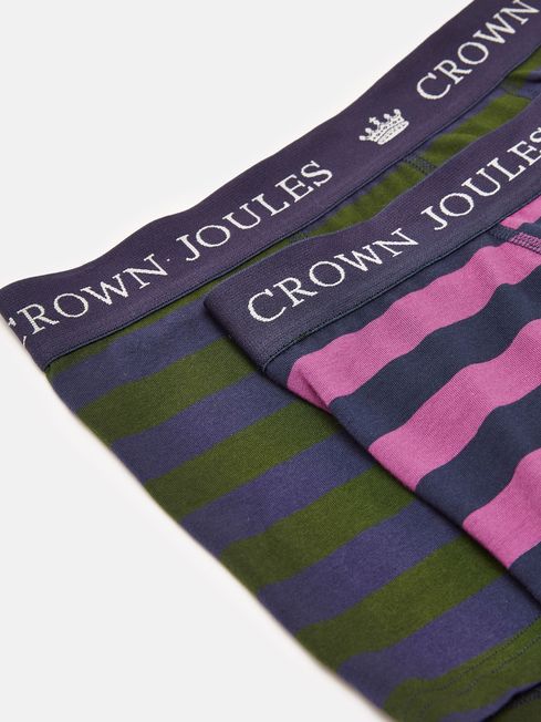 Joules Crown Joules Stripe Tease Green/Purple Pack of Two Cotton Boxers