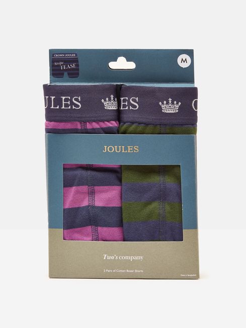 Joules Crown Joules Stripe Tease Green/Purple Pack of Two Cotton Boxers