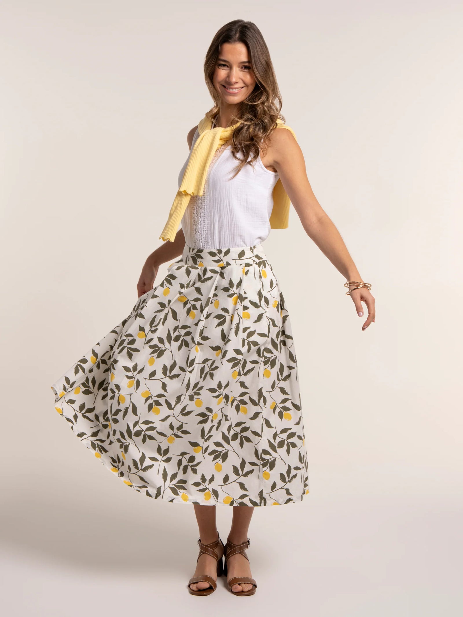 Brakeburn Sicily Lemon Printed Midi Skirt