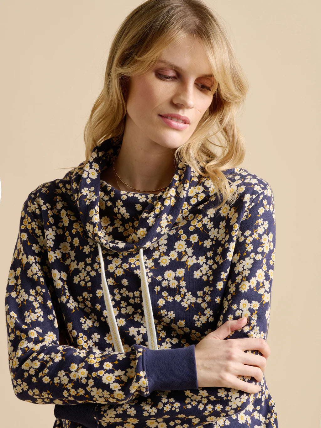Brakeburn Floating Daisy Navy Cowl Neck Sweat