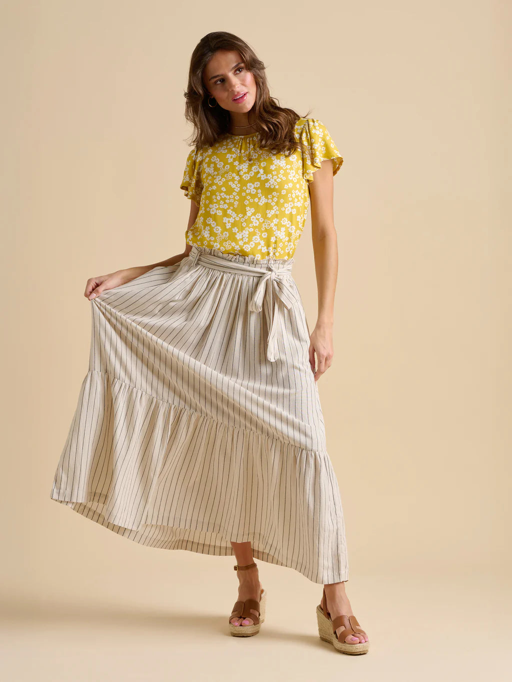 Brakeburn Stripe Cream Paper Bag Skirt