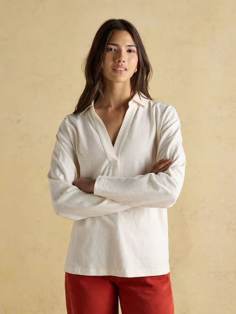 Joules Tallie Cream Combed Cotton Slub Collared Top