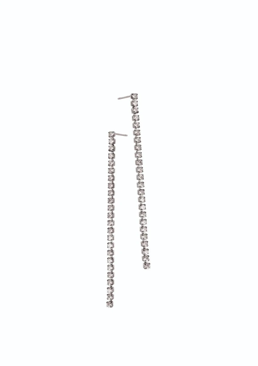 Hot Tomato Silver Crystal Chain Earrings