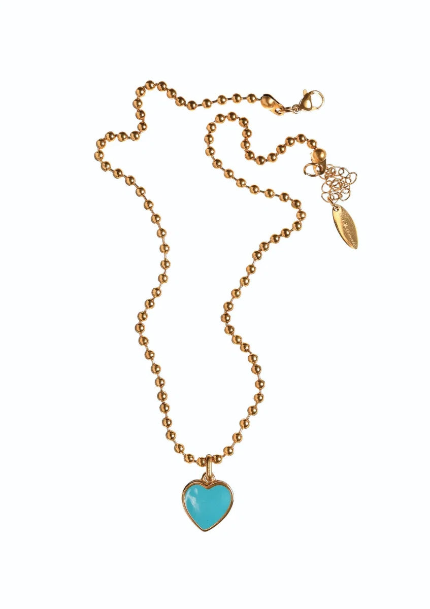 Hot Tomato Gold & Turquoise Heart Ball Chain Necklace