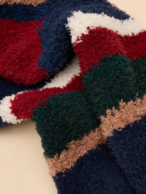 Joules Navy Multi Stripe Fluffy Socks