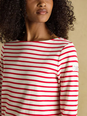 Joules Harbour Cream/Red Boat Neck Long Sleeve Breton Stripe Top