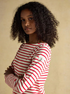 Joules Harbour Cream/Red Boat Neck Long Sleeve Breton Stripe Top