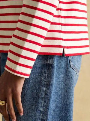 Joules Harbour Cream/Red Boat Neck Long Sleeve Breton Stripe Top