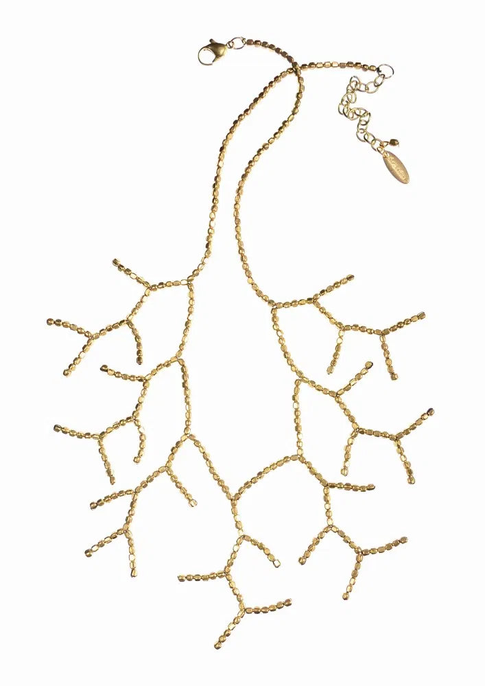 Hot Tomato Golden Shore Coral Fringe Necklace