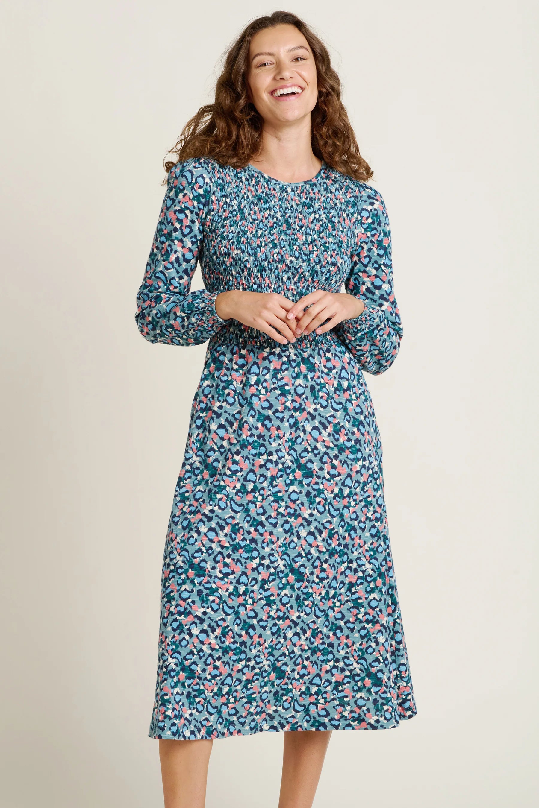 Brakeburn Blue Brushed Leopard Midi Dress