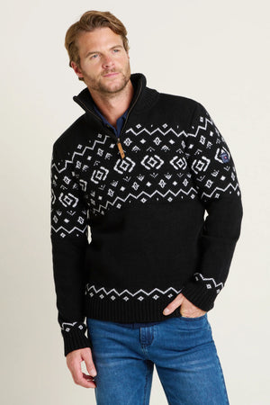 Brakeburn Navy Fairisle Quarter Zip Jumper