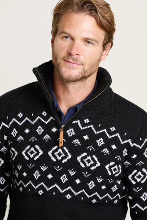 Brakeburn Navy Fairisle Quarter Zip Jumper