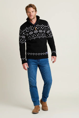 Brakeburn Navy Fairisle Quarter Zip Jumper