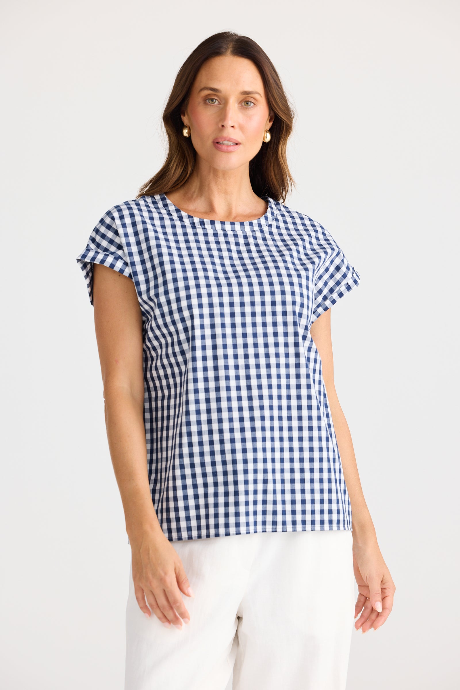 Brave + True Percy Navy Gingham Top