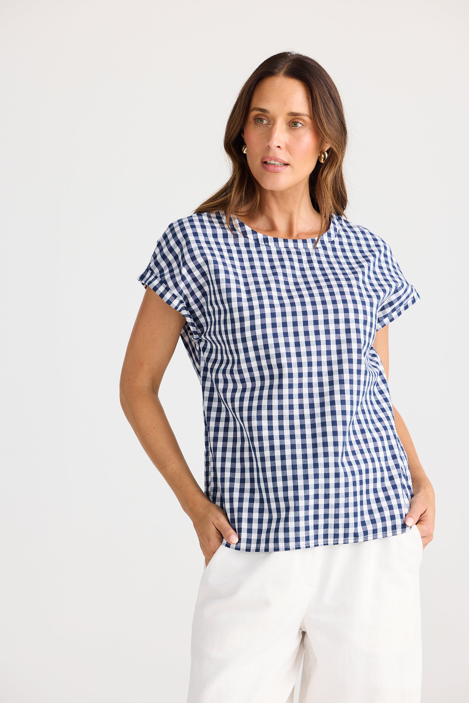 Brave + True Percy Navy Gingham Top