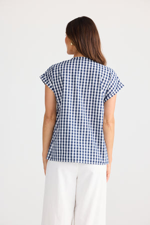 Brave + True Percy Navy Gingham Top