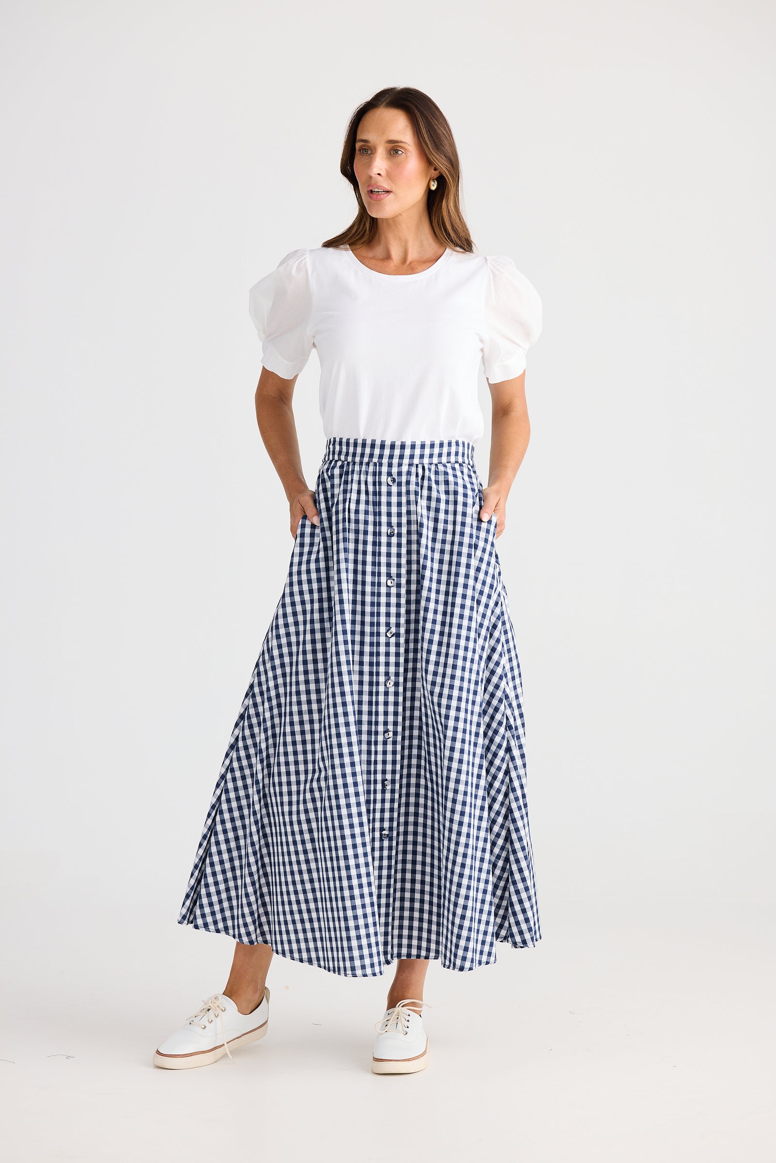 Brave + True Lucy Navy Gingham Skirt