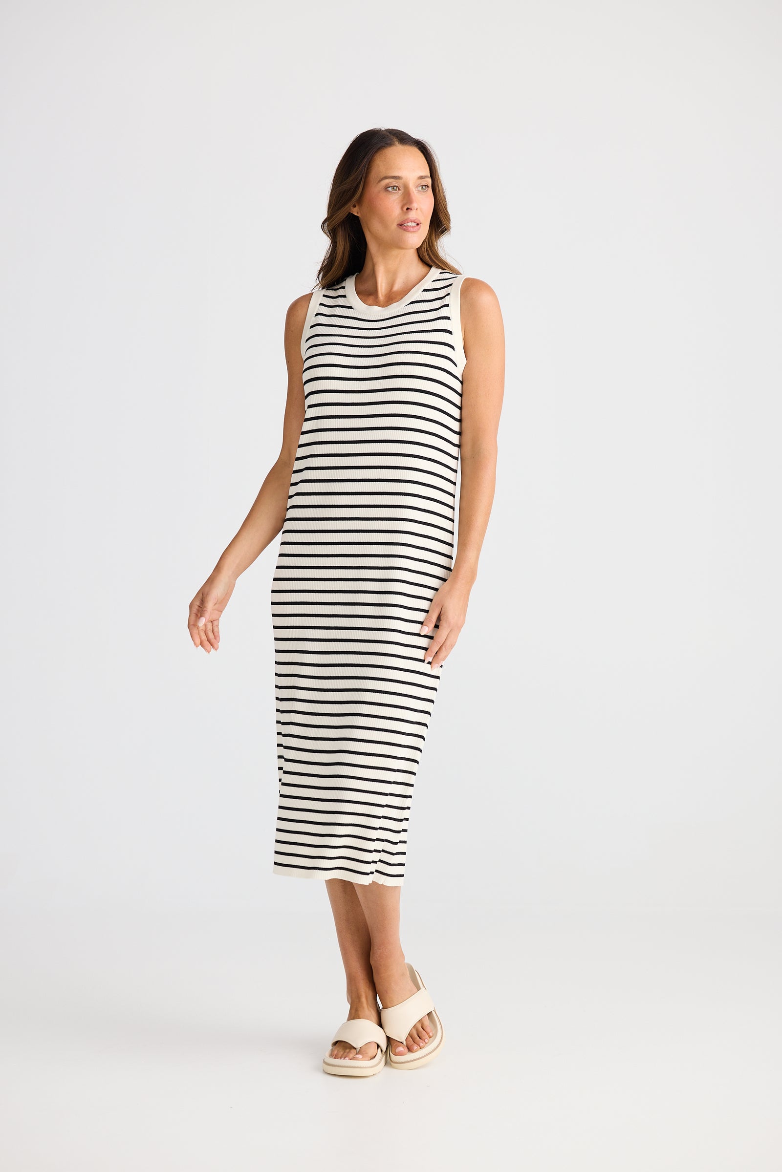 Brave + True Squad Ecru & Black Stripe Dress