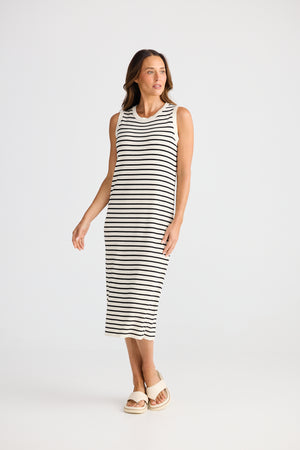 Brave + True Squad Ecru & Black Stripe Dress