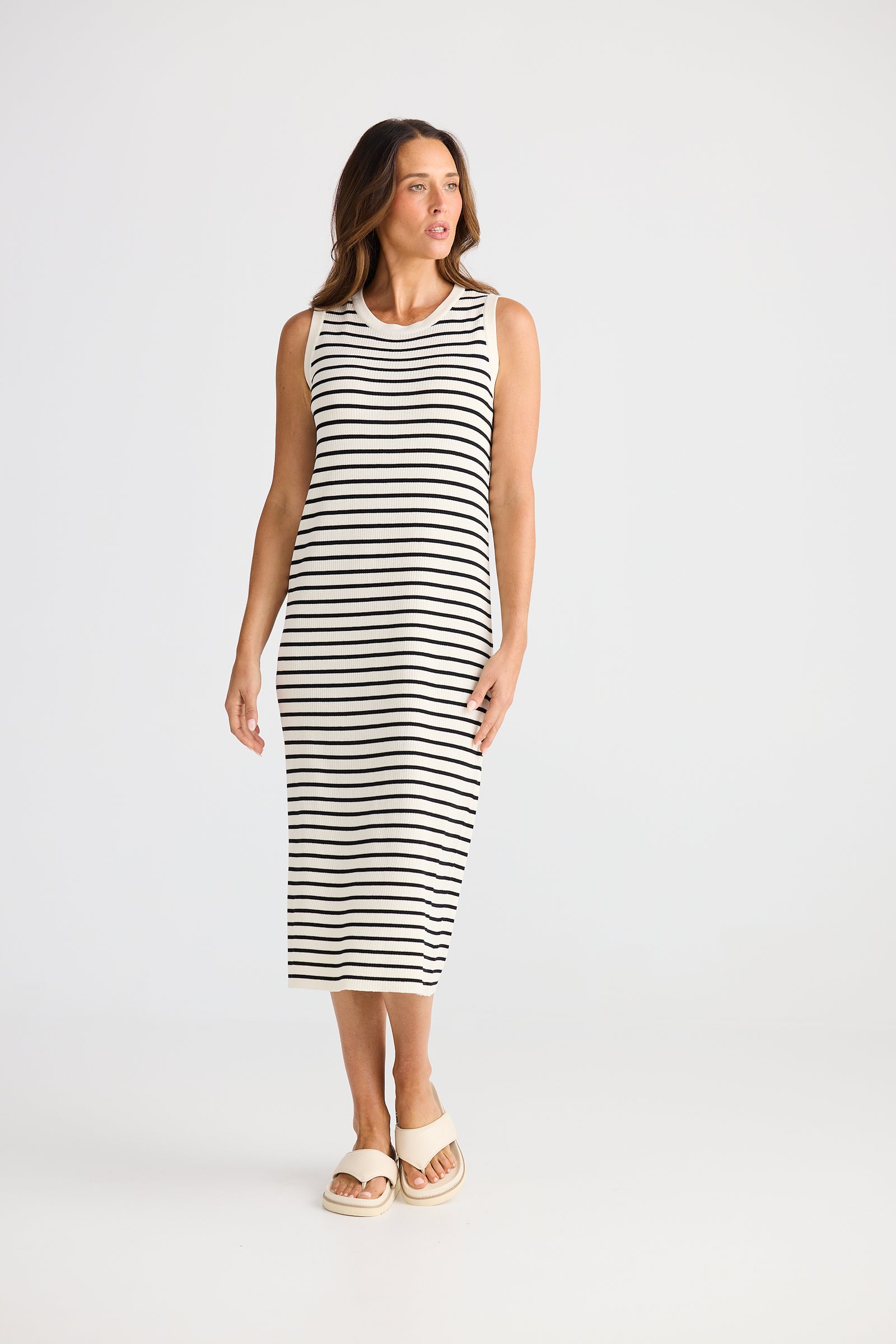 Brave + True Squad Ecru & Black Stripe Dress