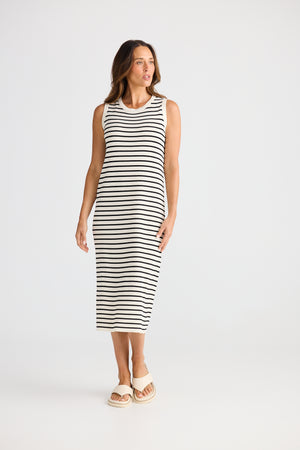 Brave + True Squad Ecru & Black Stripe Dress