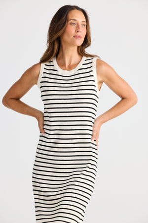 Brave + True Squad Ecru & Black Stripe Dress