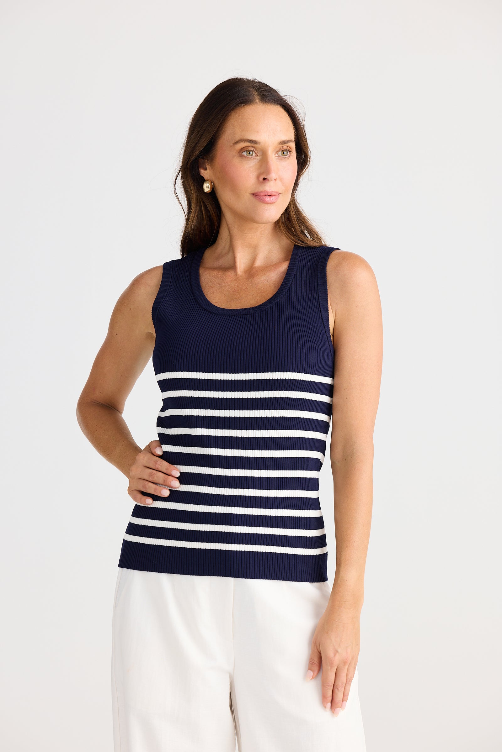 Brave + True Amba Navy & White Stripe Tank Top