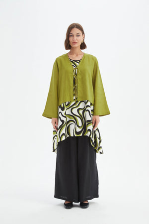 Tirelli Chartreuse Linen Tie Front Top