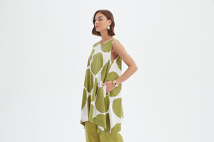Tirelli Chartreuse & White Spot Sleeveless Poplin Print Top
