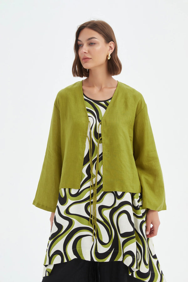 Tirelli Chartreuse Linen Tie Front Top - Dressage Country Clothing