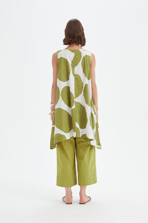 Tirelli Chartreuse & White Spot Sleeveless Poplin Print Top