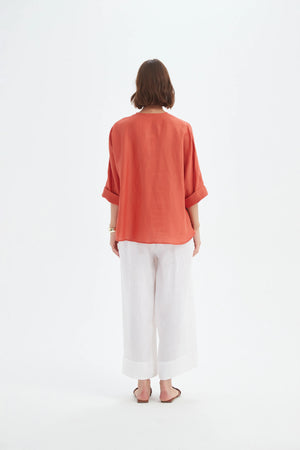 Tirelli Rust Linen Twist Front Top