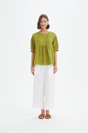 Tirelli French Chartreuse Bishop Sleeve Shirring Top