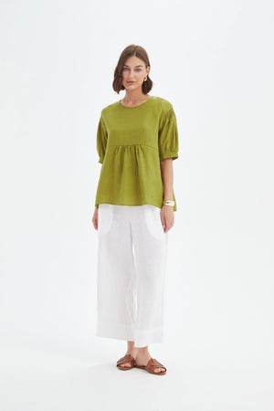 Tirelli French Chartreuse Bishop Sleeve Shirring Top