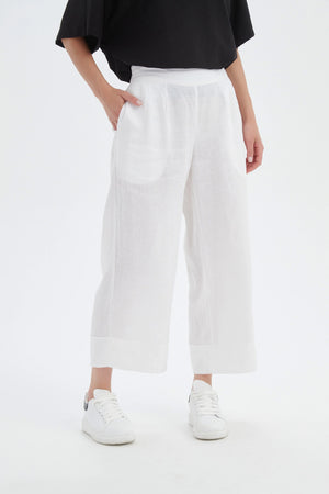 Tirelli White Linen Wide Leg Linen Pant