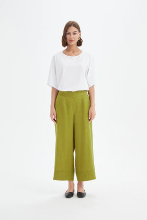 Tirelli Chartreuse Linen Wide Leg Linen Pant