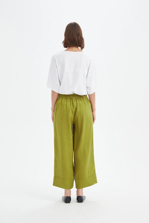 Tirelli Chartreuse Linen Wide Leg Linen Pant