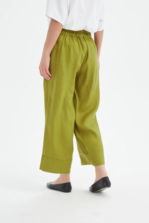 Tirelli Chartreuse Linen Wide Leg Linen Pant