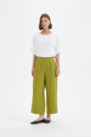 Tirelli Chartreuse Linen Wide Leg Linen Pant