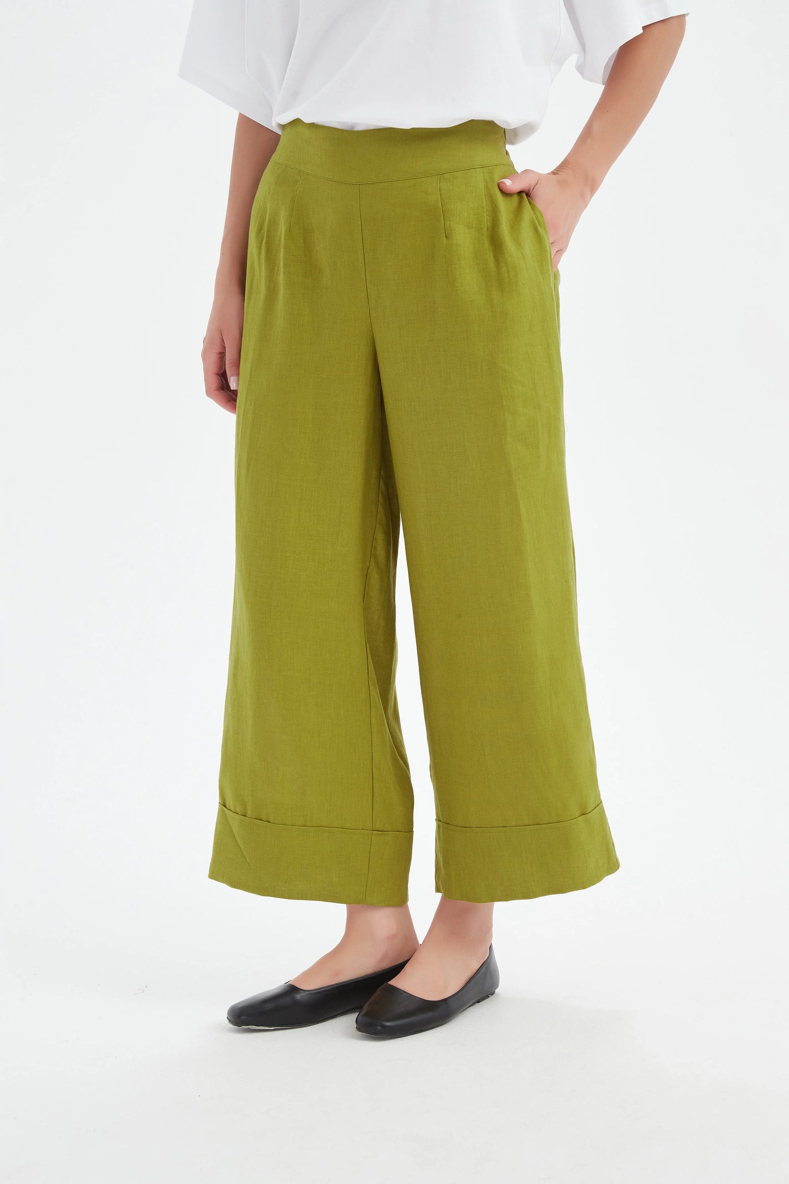 Tirelli Chartreuse Linen Wide Leg Linen Pant