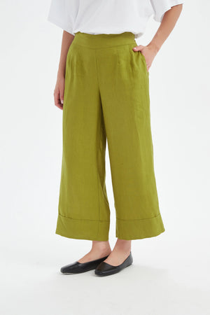 Tirelli Chartreuse Linen Wide Leg Linen Pant