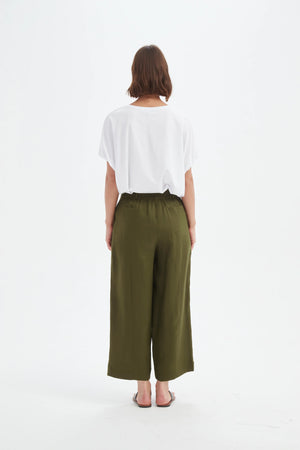 Tirelli Dark Moss Patch Pocket Easy Linen Pant
