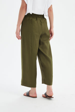 Tirelli Dark Moss Patch Pocket Easy Linen Pant